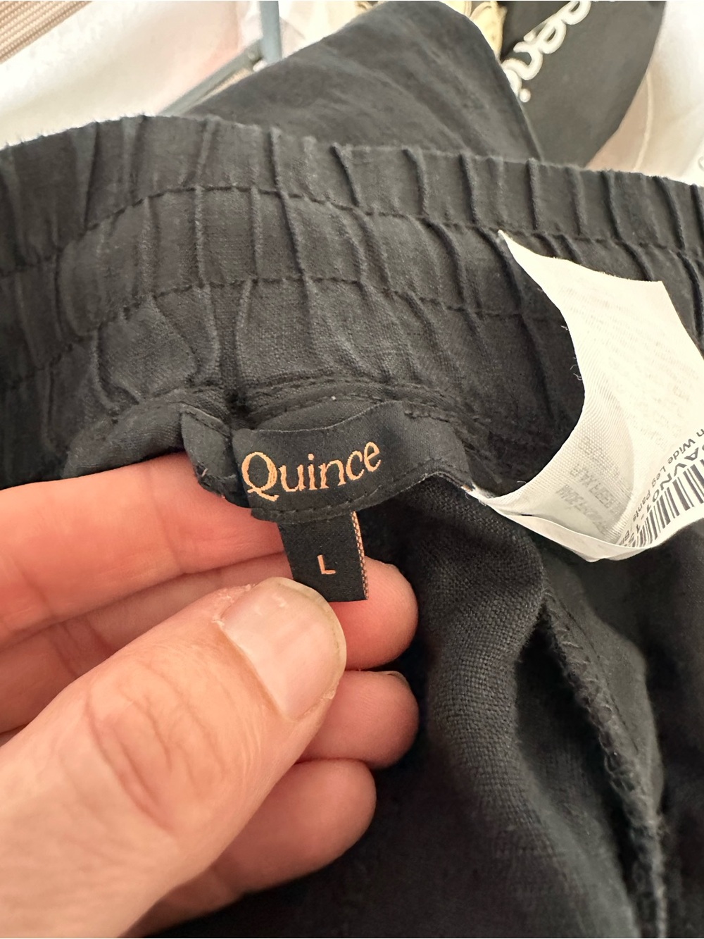 Quince Womens Drawstring 100% European Linen Wide Leg Pants Black L (S5) - Picture 11 of 13